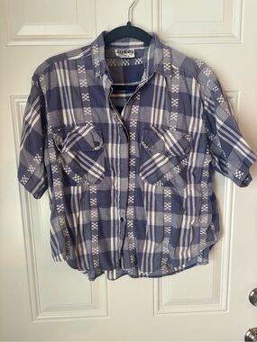 Deb Blue and White Plaid Button-Down Shirt